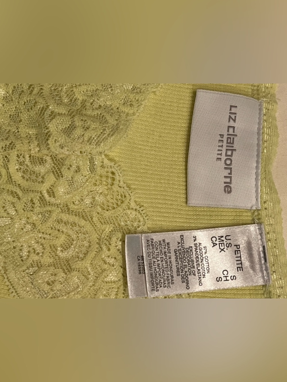 LIZ CLAIBORNE Lace Trim Spaghetti Strap Rib Camisole Tank LIME GREEN Sz PS - Picture 4 of 9